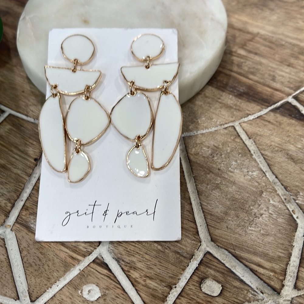 Gold and white tassel earrings